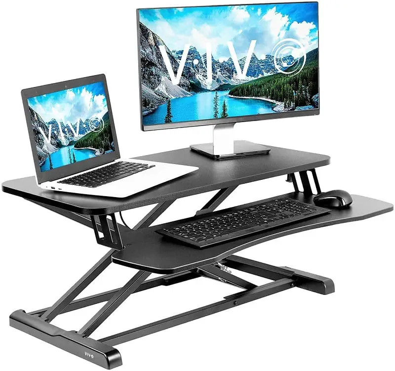 The Vivo Height-Adjustable Desk Riser V000K is another affordable option that doesn’t give anything away in terms of functionality.