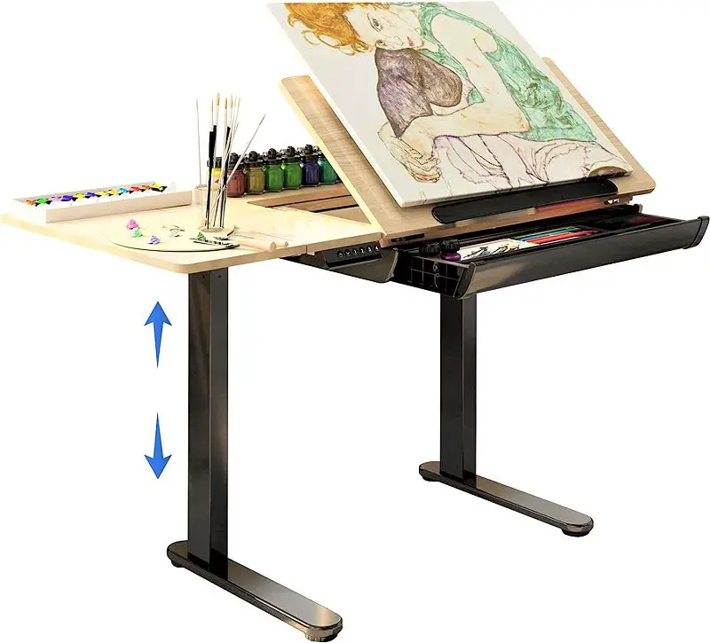 The easy-to-assemble Flexispot Height Adjustable Standing Desk goes between a height of 28 to 47.6 inches, at a rate of 1 inch per second in a fairly quiet, smooth motion.