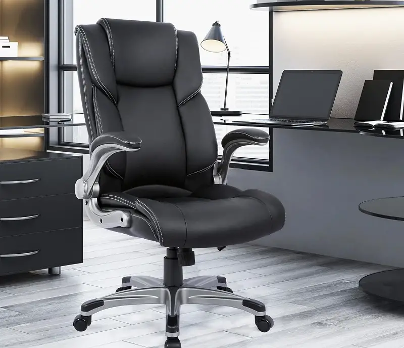 Crafted from top-notch faux leather and featuring padded flip-up arms, the Colamy High Back Office Executive Chair is great for those extended hours you spend on quarterly reports.